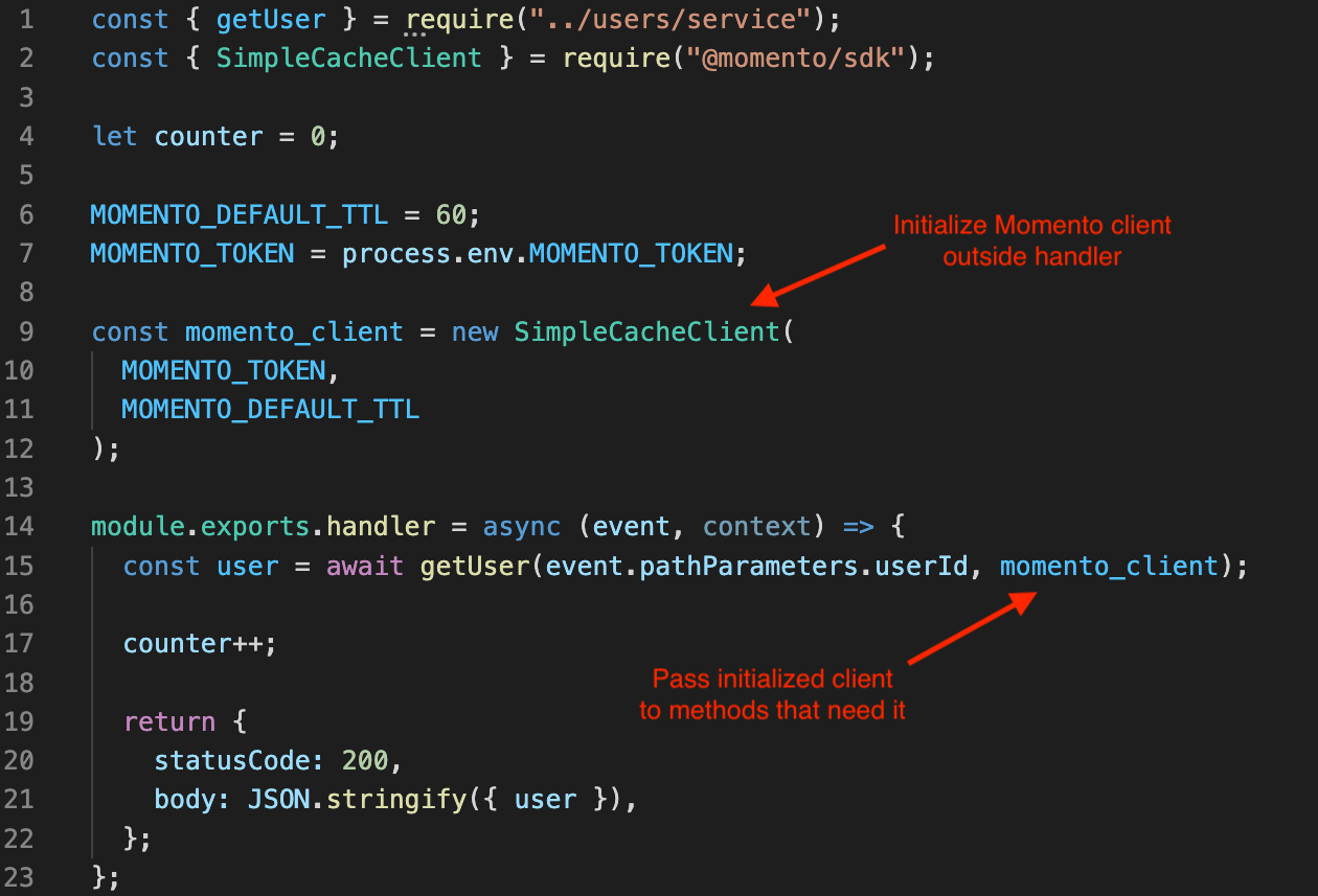 Code example with a global Momento client