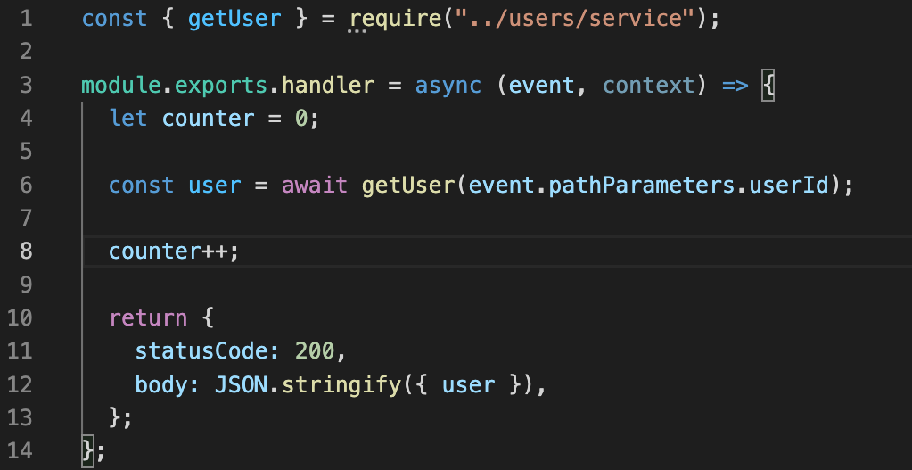 Code for example Lambda handler