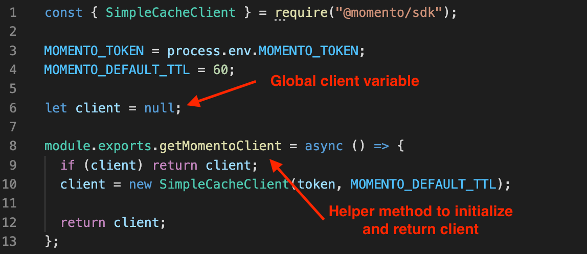 Code example for Momento client module