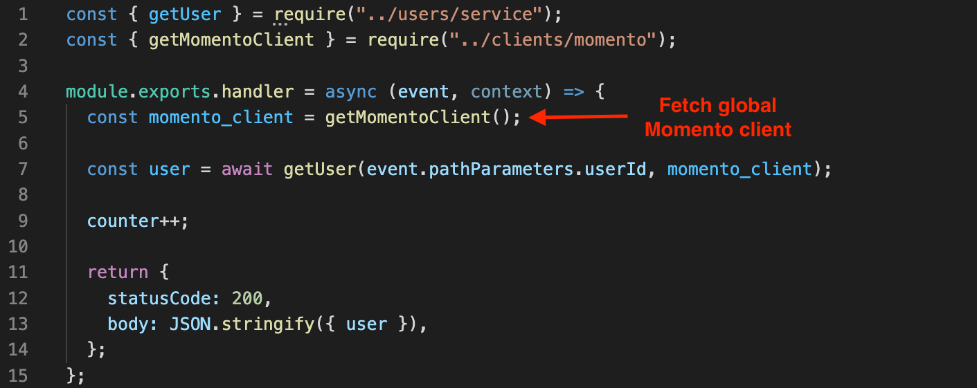 Code example for using Momento client module